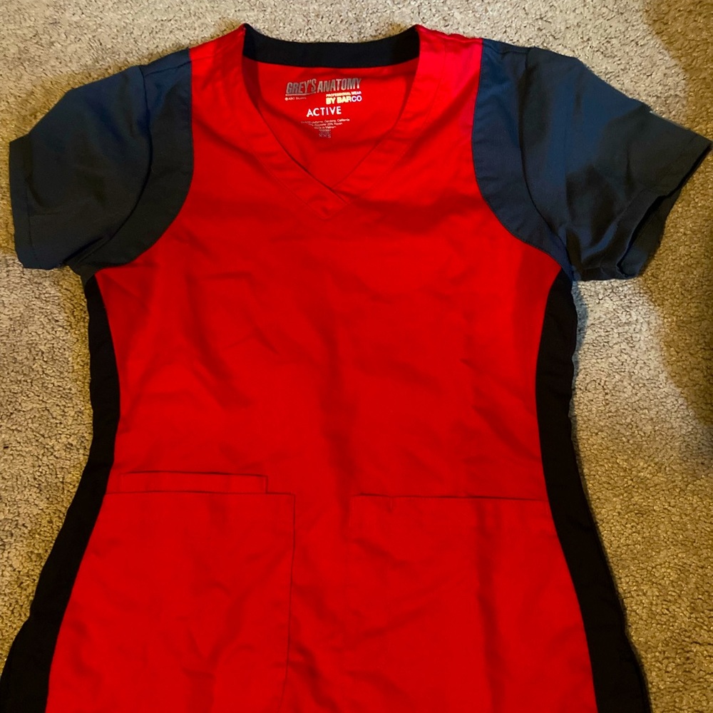 Red scrub top